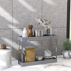 Simple Houseware 2-Tier Under Sink Organizer Storage Tray with Hooks, Grey