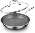 10-inch/11-inch Stainless Steel Skillet with Lid, Nonstick Frying Pan - Induction Ready, Oven & Dishwasher Safe, PFOA/PTFE Free for Gas/Electric/Ceramic Cooktops (10 inch+Lid)