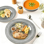 AELS Melamine Dinnerware Set of 12 Pcs, Dinner Dishes Set for Indoor and Outdoor Use, Melamine Plates and Bowls Set for 4, Dishwasher Safe, Lightweight Unbreakable, BPA Free, Gray