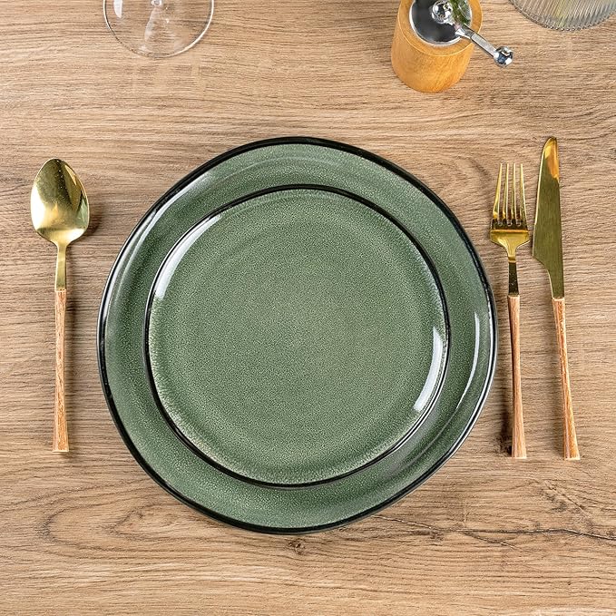 AmorArc Ceramic Dinnerware Sets,Handmade Reactive Glaze Stoneware Plates and Bowls Sets,Highly Scratch Resistant | Dishwasher & Microwave Safe Dishes Set,Service for 4 (12pc)