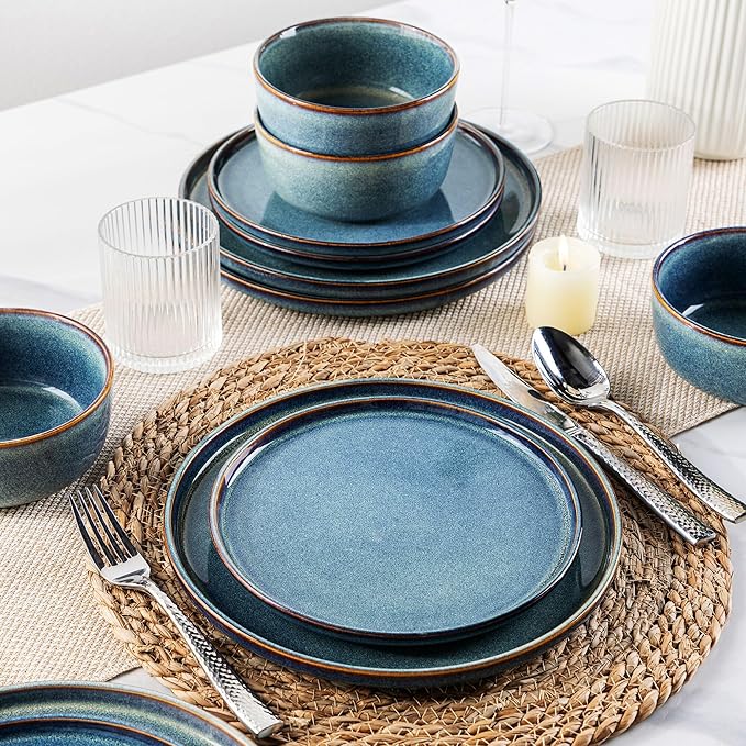 AmorArc Stoneware Dinnerware Sets,Round Reactive Glaze Ceramic Plates and Bowls Sets,Highly Scratch Resistant | Microwave & Dishwasher Safe,Service for 8 Dishes Set (24pc)