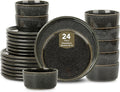 Stone Lain Eden 24-Piece Dinnerware Set Stoneware, Plates and Bowls Set, Dishwasher and Microwave Safe Dish, Dish Set for 8, Charcoal Grey