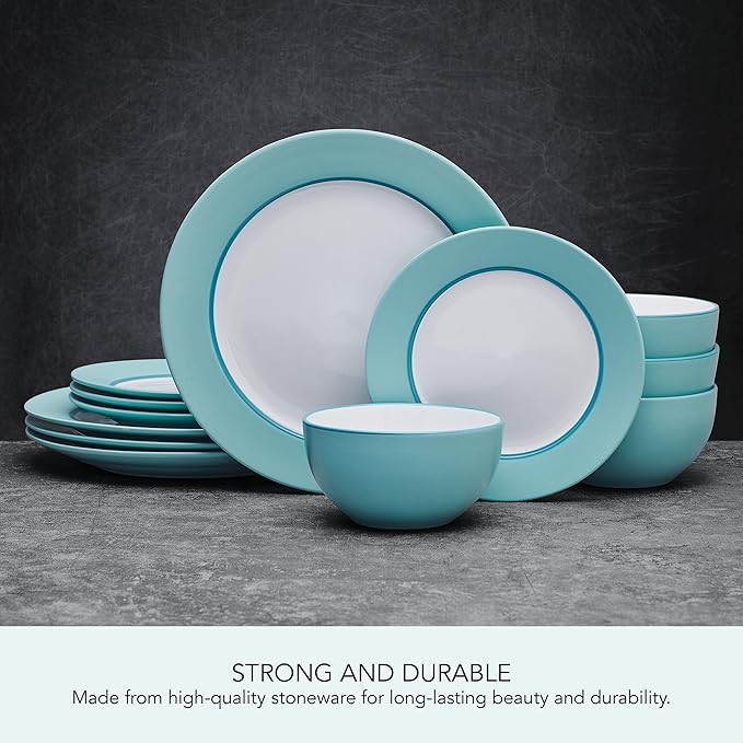 Pfaltzgraff Grayson Teal 12 Piece Dinnerware Set, Service for 4