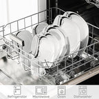 VEWEET, Series Fiona, 30-Piece Dinnerware Sets for 6, White Dishes Set with Black and Gray Stripes, Porcelain Dinner Set Including Dessert Plates, Soup Plates, Dinner Plates, Cups & Saucers