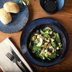 Gibson Elite Matisse 16-Piece Dinnerware Set – Double Bowl Reactive Glaze Cereamic Stoneware in Blue – Plates and Bowls Sets for 4, Microwave & Dishwasher Safe, Rustic Modern Design