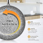 MICHELANGELO 10 Inch Frying Pan with Lid, Nonstick Frying Pan with Non Toxic Granite Coating, 10 Inch Stone Skillet, Non Stick Frying Pans for Cooking, Induction Compatible