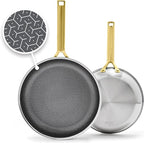 GreenPan Hybrid 9.5” & 11” Nonstick Stainless Steel Frying Pan Set, APEX Tri-Ply Thermobond PFAS-Free Ceramic Skillets, Induction & All Cooktop Compatible, Oven Temp to 850°F, Dishwasher Safe, Gold