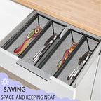 2PCS Drawer Organizer for Kitchen,Utensil Mesh Drawer Organizer with Interlocking Arm for Cosmetic,Flatware,Pen (12 * 3 * 2 Inches,Black)