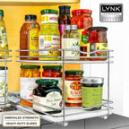 LYNK PROFESSIONAL® Pull Out Spice Rack Organizer for Inside Kitchen Cabinets - 8-3/8 inch Wide - Slide Out Drawer – Chrome Sliding Spice Organization for cabinet - Spice Racks - 2 Tier