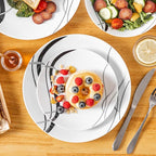 VEWEET Porcelain Dinnerware Sets for 6, 18 Pieces Plates and Bowls Set with Black and Grey Ribbon Lines, Dishes Set Dining Ware for Dinner, Microwave and Dishwasher Safe, Series FIONA
