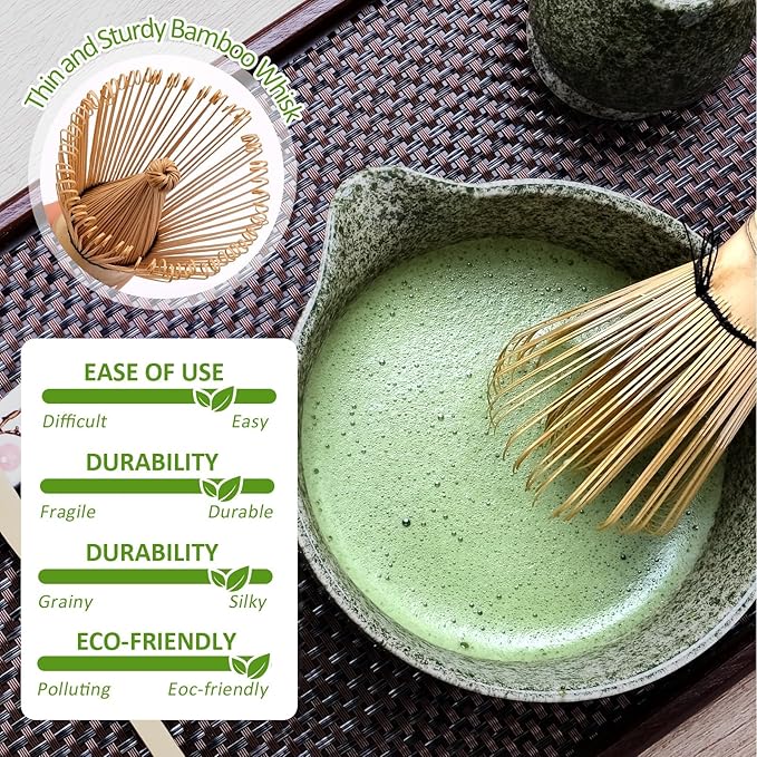 Joyscale Matcha Whisk Set, Matcha Set Whisk And Bowl, 8 Pcs Matcha Kit Set(Texture Design), 16 OZ, Japanese Matcha Tea Set, Matcha Making Kit Gifts for Tea Lovers(Mottled Green)