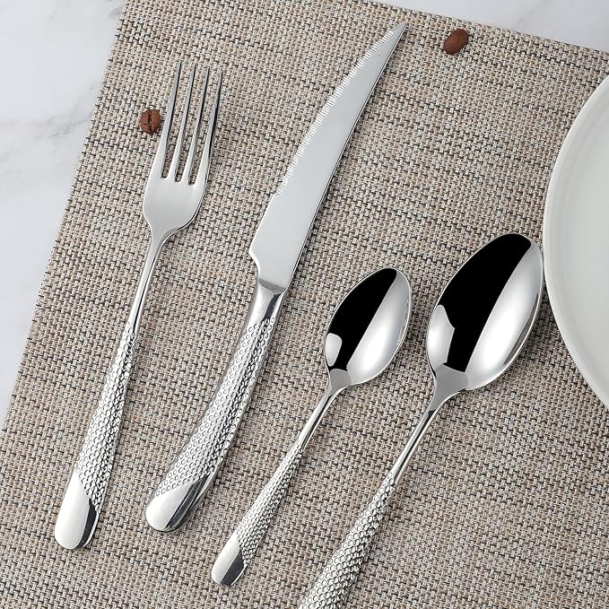16 Piece Silverware Set,Stainless Steel Flatware Set Spoon and Fork Set for 4,Kitchen Utensil Cutlery Set Mirror Finish Dishwasher Safe Gift Package (silver)