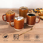 GBhome 12oz Coffee Mugs Set of 4, Handmade Stoneware Coffee Mugs Set with Large Handle for Cappuccino/Latte/Tea/Hot Cocoa, Dishwasher & Microwave Safe, Caramel