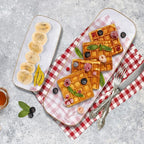R-kay 4 Pack Clear Plastic Serving Trays - 10 by 5.5 in Heavy Duty Rectangular Platters for Party, Food, and Desserts