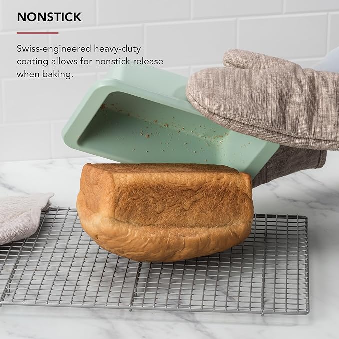 KitchenAid Nonstick Swiss Engineered Aluminized Steel Loaf Pan, Dishwasher Safe, 9 x 5 Inch, Ink Pistachio