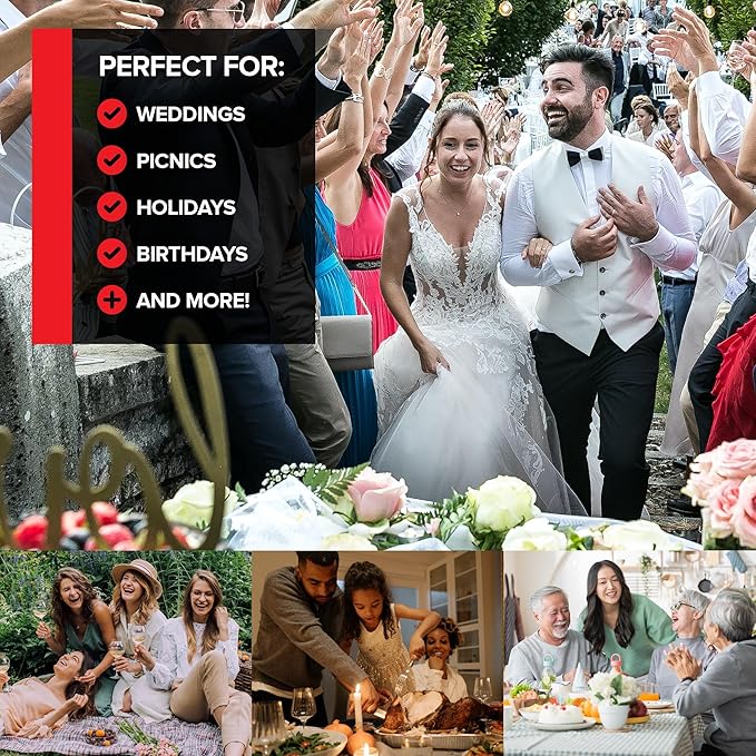 (6 Pcs) Premium White and Gold Plastic Serving Tray, Plastic Serving Platter Disposable, White Rectangle Party Trays and Platters for Fruit, Dessert, Cookies, Appetizers, Holiday Parties