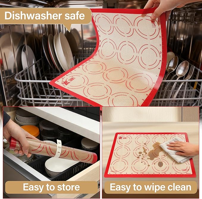 Silicone Baking Mat Set, GUANCI Grade Food Baking mats Non-Stick Reusable Pizza Bakeware Mat for Making Macaroon, Pizza, Cookie, Pastry, Bread, Brown (2PCS-RD)