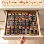 Spice Drawer Organizer - Expandable Spice Rack for Drawer, Black Seasoning Organizer for Drawer Spice Organizer, Spice Organization Seasoning rack insert for Cabinet (Jars Not Included)