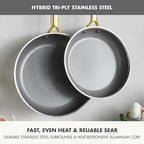 GreenPan Hybrid 9.5” & 11” Nonstick Stainless Steel Frying Pan Set, APEX Tri-Ply Thermobond PFAS-Free Ceramic Skillets, Induction & All Cooktop Compatible, Oven Temp to 850°F, Dishwasher Safe, Gold