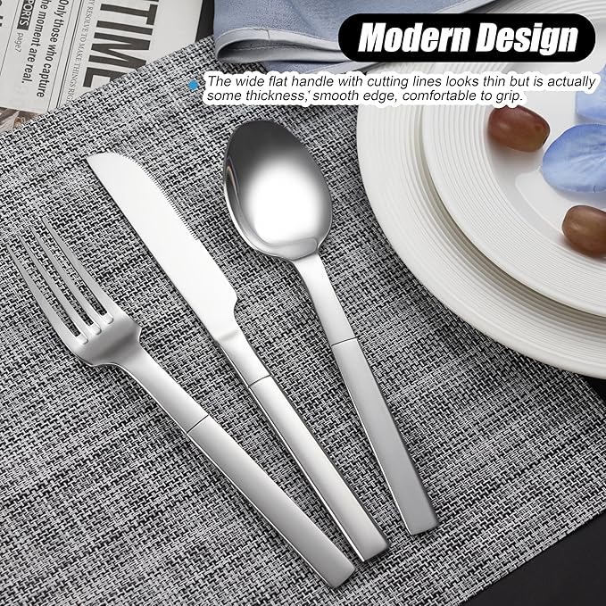 20Pcs Heavy Duty Silverware Set for 4, Scentlate Premium Stainless Steel Flatware with Unique Handle, Mirror Polished Modern Cutlery Utensils, Rust-Proof Dishwasher Safe Forks Spoons Knives
