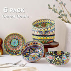 Meolibour Ceramic Cereal Bowls Set of 6, 28 oz Bohemian Soup Bowl, Colorful Bowls Set for Kitchen, Dessert Bowls for Salad, Pasta, Oatmeal, Ramen, Oatmeal, Fruit, Dishwasher & Microwave Safe