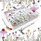 Serving Tray with Handles, Rectangular Plastic Tray 15.75x11.81 Inch, Wildflower, Butterflies & Hummingbirds Style Decorative Tray for Kitchen, Dining Table, Vanity, Office & Home