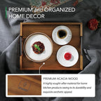 Joy&Grace Ottoman Tray for Living Room, Large Acacia Wooden Serving Tray with Handles for Coffee Table, Breakfast in Bed, Food Dinner, Decorative Tray (Color Natural, 16.7" x 12.8" x 2")