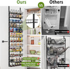 Churboro Over the Door Pantry Organizer Rack with 12 Adjustable Baskets, 12 Tiers Dual-use Spice Rack- Hanging or Wall Mount Spice Rack, Pantry Door Organizer, Black