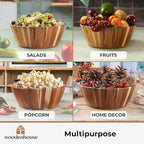 Woodenhouse Wooden Salad Bowl, Salad Bowl, Wooden Bowl - 12" Round Design Fruit Bowl, Handmade, Durable and Stylish Natural Wood Dining Accessory