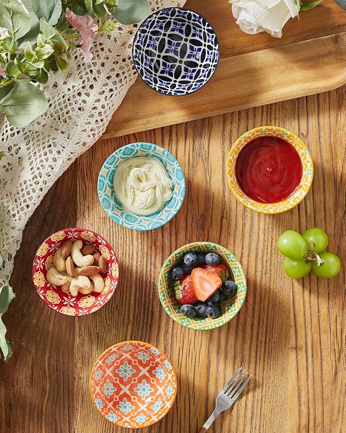 Metahom Ceramic Dipping Bowls, 3.5 inch Small Bowls for Dipping, 4oz Mini Bowl for Soy Sauce, Condiments, Side Dishes, Charcuterie Boards, Set of 6