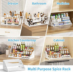 Spice Rack, Spice Organization for Cabinet - Expandable Width, 3 Tiered Spice Rack Organizer for Cabinet - Adjustable Height, Seasoning Organizer for Cabinet, Countertop, Pantry, White
