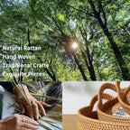 Mothers Day Gifts Set – 3 Handwoven Rattan Trays with Natural Shell Inlay, Boho Decorative Wicker Serving & Coffee Table Trays with Handles for Home Decor, Candles, Snacks & Holiday Entertaining