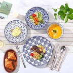 Selamica Ceramic Plates and Bowls Sets,24 Pieces Dinnerware Sets for 6,Scratch Resistant Dish Set for holiday gathering, Dishwasher & Microwave Safe, Vintage Blue