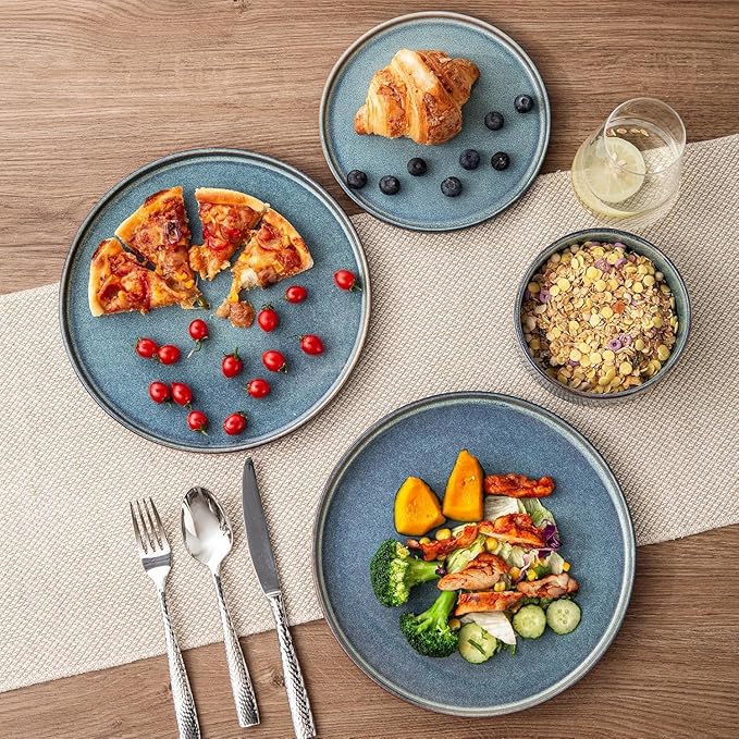 AmorArc Stoneware Dinnerware Sets for 4,Round Reactive Glaze Ceramic Plates and Bowls Set,Highly Scrath Resistant Dishware | Dishwasher & Microwave Safe Dishes Set,Service for 4 (12pc)