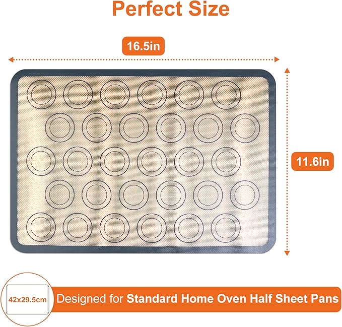 HOOMIL Macaron Silicone Baking Mats, 16.5"x 11.6", Non-Stick, Reusable, Food Safe, Half Sheet Size Silicone Mat, Pack of 2