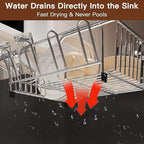 Over the Sink Expandable Dish Drainer Drying Rack In Stainless Steel for Small Kitchen, Counter Space Saving Modern Compact Metal Above Plate Dryer Strainer, Adjustable Hanging Inside Drain Holder