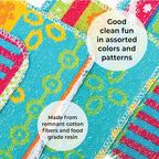 Skoy Scrub, 4-Pack Reusable, Non-Scratching Dish Scrubber for Kitchen and Household Cleaning, Planet-Friendly, Dishwasher Safe Soft Scrub, Assorted Colors and Designs