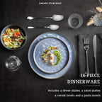 HaWare Dinnerware Sets, 16-Piece Plates and Bowls Set, Stoneware Dish Set for 4, Ceramic Dishware Set for Pasta Cereal, Chip and Scratch Resistant, Microwave and Dishwasher Safe, Reactive Blue