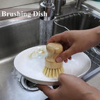 Bamboo Dish Scrub Brush, Kitchen Dish Scrubber Brush Set for Cleaning Dishes,Sink, Cast Iron Pan/Pot