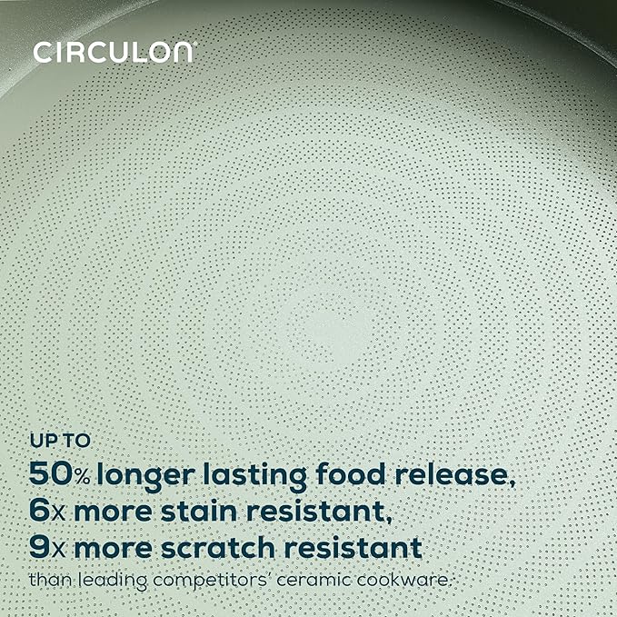 Circulon Halo with LaserDefense Ceramic Nonstick Pots and Pans with Lids, Made without PFAS, Compatible with All Stovetops, Dishwasher and Oven Safe, 11 Piece Cookware Set - Sage