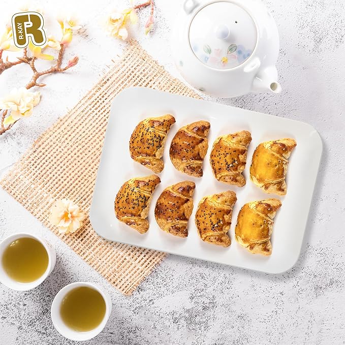 R-kay 3 Pack White Plastic Serving Trays for Party - Rectangular, 8 by 11 in, Heavy Duty Dessert Trays for Food