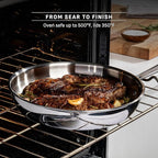 T-Fal Pro Tri-Ply Stainless Steel Fry Pan 10 Inch Induction Cookware, Oven Safe 500F, Fast & Even Heat, Professional Quality & Durability, Frying Pan, Skillet, Cookware, Silver