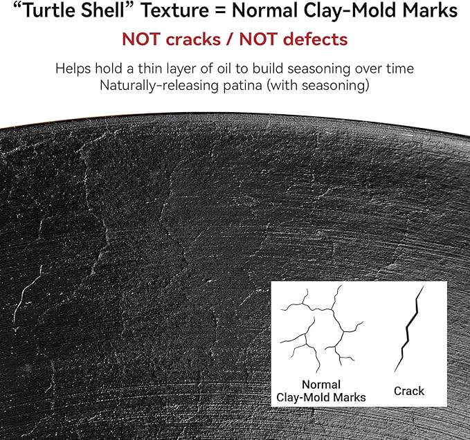 WANGYUANJI 14.17” Cast Iron Wok with Glass Lid – Traditional Round Bottom Chinese Wok for Gas Stove & Open Flame (Wok Ring Required) – Uncoated Clay-Mold “Turtle Shell” Texture – Seasoning Needed