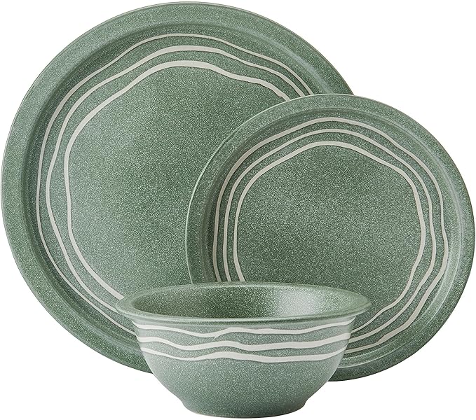 Pfaltzgraff Nature's Pallet 12 Piece Stoneware Dinnerware Set, Service for 4, Modern Style, High Rims for Everyday use, Green