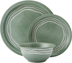 Pfaltzgraff Nature's Pallet 12 Piece Stoneware Dinnerware Set, Service for 4, Modern Style, High Rims for Everyday use, Green