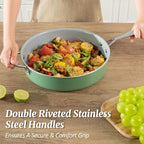 Nonstick Sauté Pan with Lid 5 QT Deep Frying Pan with Stainless Steel Helper Handle 12 inch Large Skillet Ceramic Jumbo Cooker for Healthy Cooking, Induction Compatible Cookware, PFOA Free