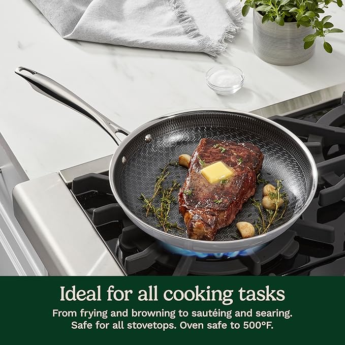 Cuisinart FusionElite+ Hybrid Nonstick Tri-Ply Stainless Steel Skillet, 10″ Skillet Frying Pan with PURELYSEAR Ceramic Nonstick Technology, Scratch Proof, Cool Grip Handles, Dishwasher Safe