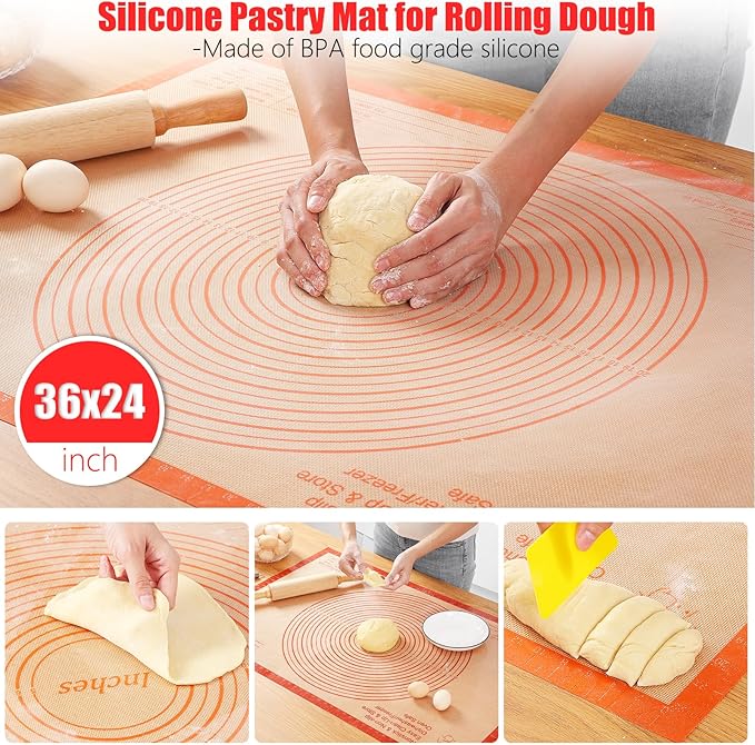 Silicone Pastry Mat 36x24 Inch Nonstick Baking Mat with Measurements, Kitchen Counter Mats for Dough, Pastry, Dough Rolling, Kneading Board, Pie Crust, Fondant, Bread, Pasta, Pizza