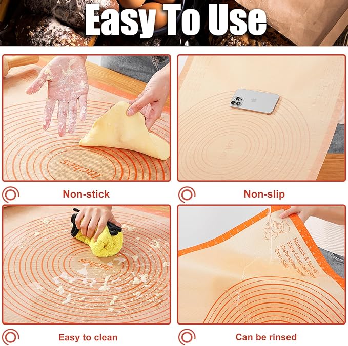 Silicone Pastry Mat 36x24 Inch Nonstick Baking Mat with Measurements, Kitchen Counter Mats for Dough, Pastry, Dough Rolling, Kneading Board, Pie Crust, Fondant, Bread, Pasta, Pizza