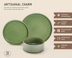 Ceramic Dinnerware Set, by Vase and Vessel, 12-Piece Service for 4, 9.8” Dinner Plates, 8” Salad Plates, 20 oz Bowls, Ombre Reactive Glaze, Durable Stoneware, Microwave & Dishwasher (Moss Green)